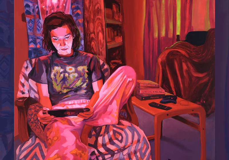 Painting of lounging person